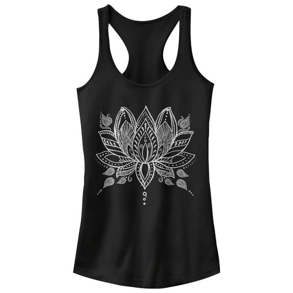 Junior's CHIN UP Henna Lotus Flower Racerback Tank Top Black Small