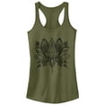 thumbnail image 1 of Junior's CHIN UP Henna Lotus Flower  Racerback Tank Top Military Green Large, 1 of 3