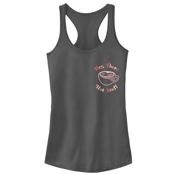 Junior's CHIN UP Hey Hot Stuff Coffee Racerback Tank Top Charcoal X Large