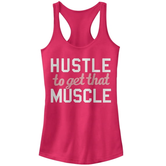 Junior's CHIN UP Hustle to Get Muscle Racerback Tank Top Dark Pink Medium