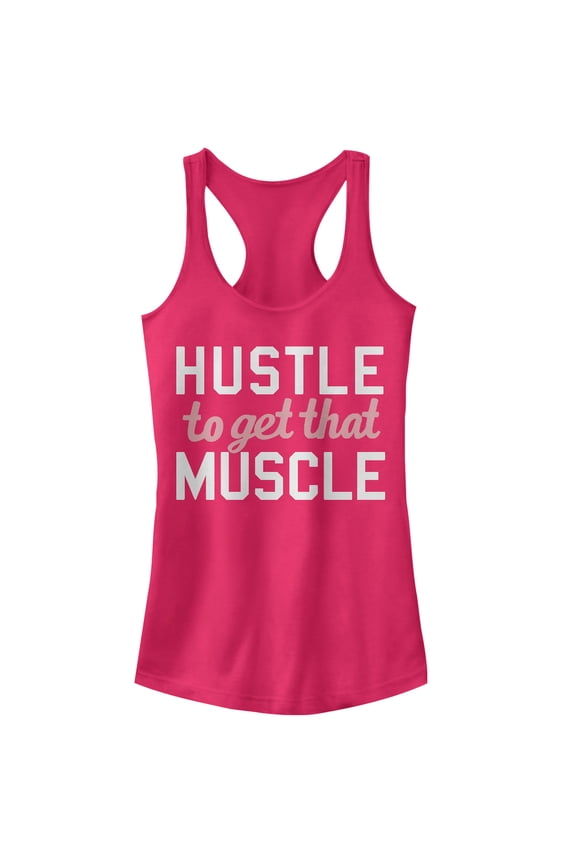 Junior's CHIN UP Hustle to Get Muscle Racerback Tank Top Dark Pink X Large