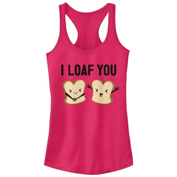 Junior's CHIN UP I Loaf You Racerback Tank Top Dark Pink 2X Large