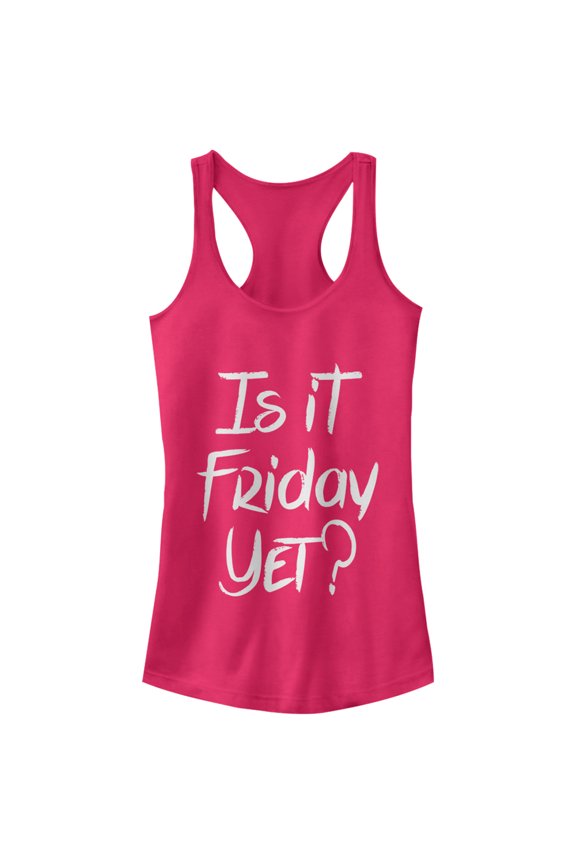 Junior's CHIN UP Is It Friday Yet Racerback Tank Top Dark Pink Small