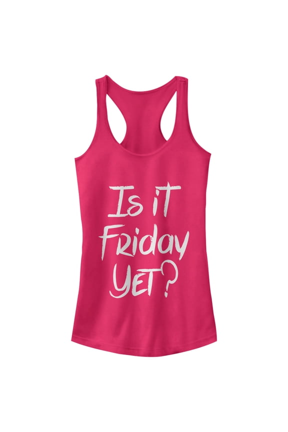 Junior's CHIN UP Is It Friday Yet Racerback Tank Top Dark Pink X Large