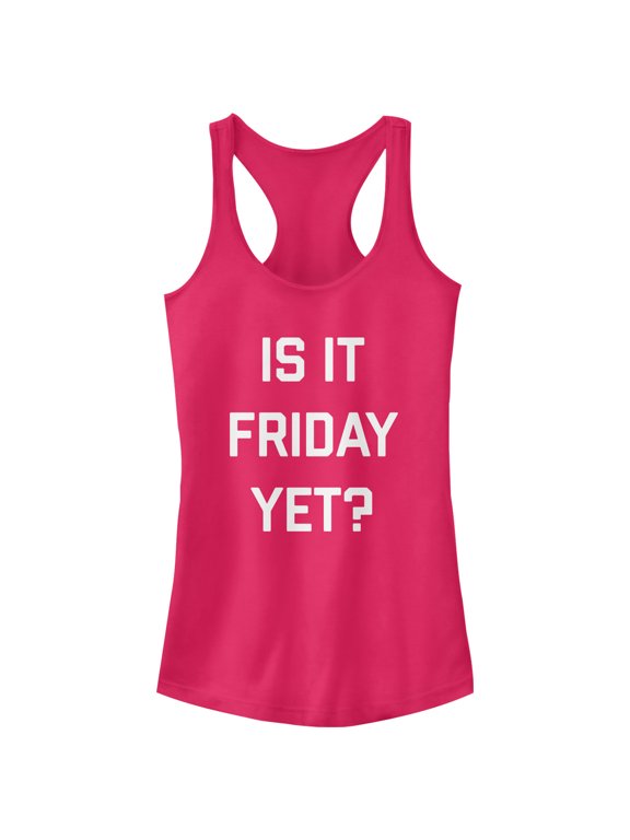 Junior's CHIN UP Is it Friday Yet Racerback Tank Top Dark Pink Large