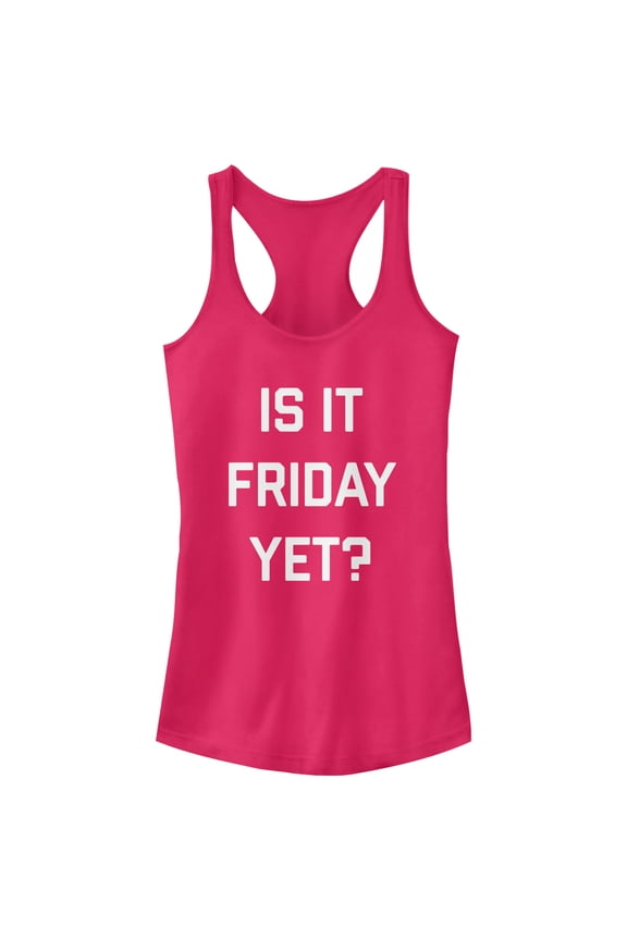 Junior's CHIN UP Is it Friday Yet  Racerback Tank Top Dark Pink Large