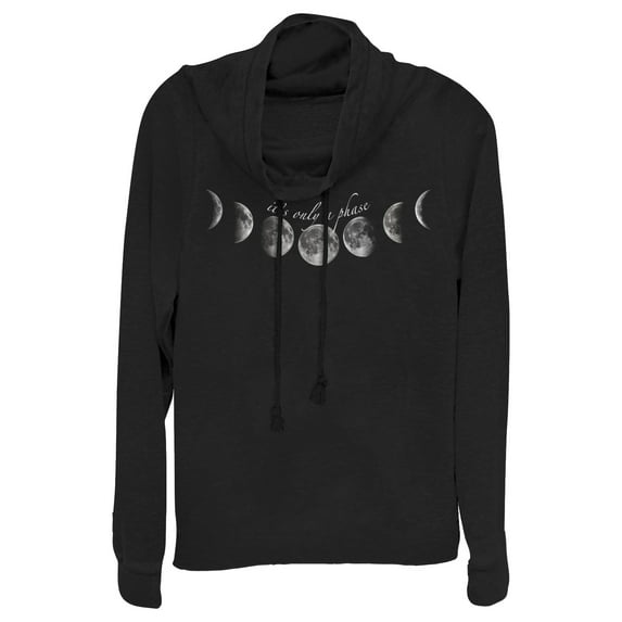 Junior's CHIN UP It's Only a Moon Phase Cowl Neck Sweatshirt Black X Small