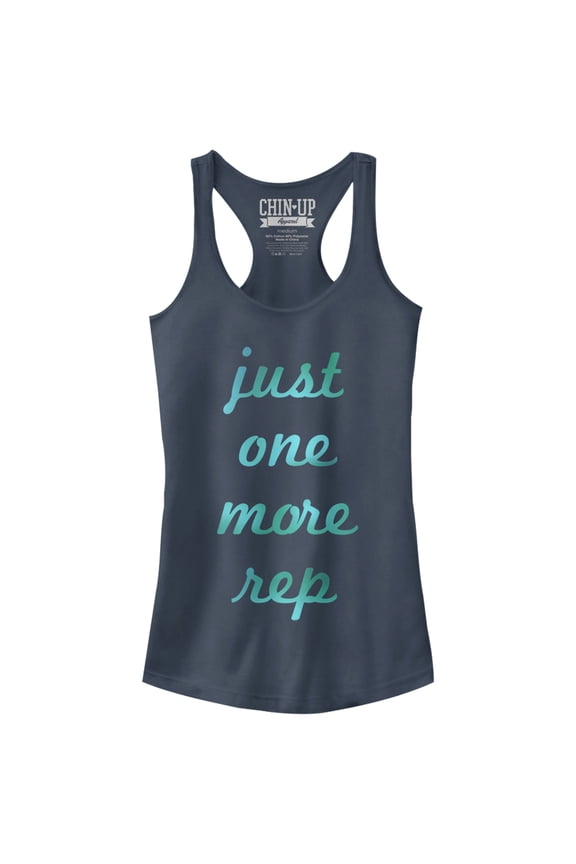 Junior's CHIN UP Just One More Rep  Racerback Tank Top Indigo Large