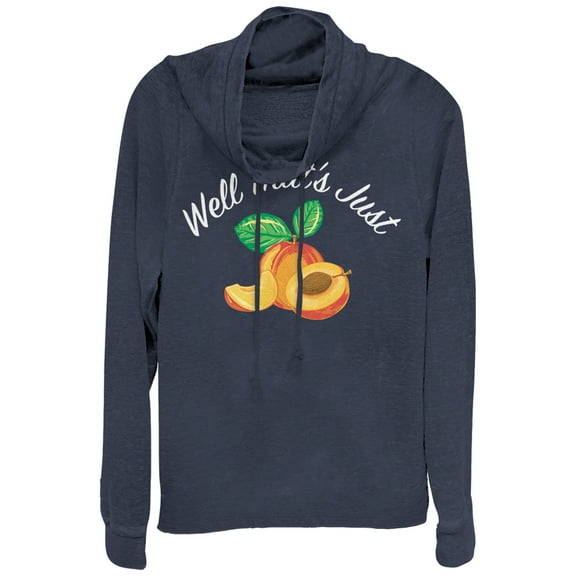 Junior's CHIN UP Just Peachy  Cowl Neck Sweatshirt Navy Blue Small