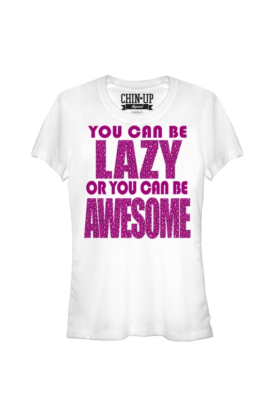 Junior's CHIN UP Lazy or Awesome Graphic Tee White Medium