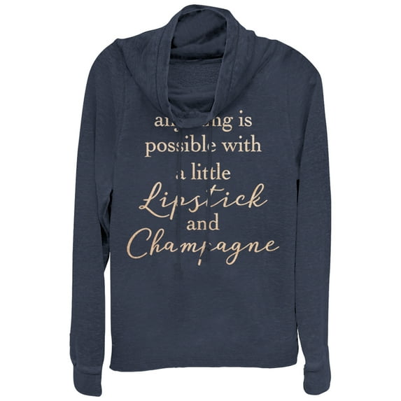 Junior's CHIN UP Lipstick and Champagne Cowl Neck Sweatshirt Navy Blue X Large