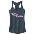thumbnail image 1 of Junior's CHIN UP Love and Coffee  Racerback Tank Top Indigo Medium, 1 of 3