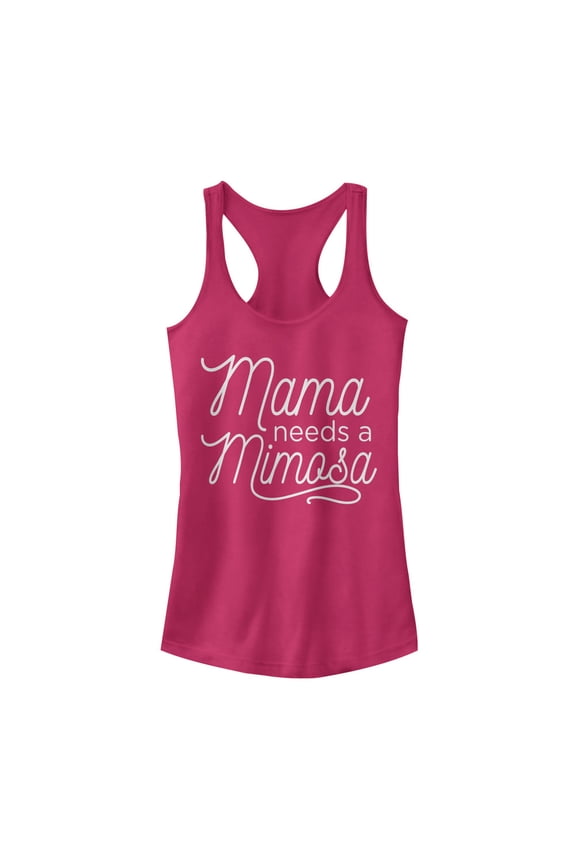 Junior's CHIN UP Mama Needs a Mimosa Racerback Tank Top Dark Pink X Large