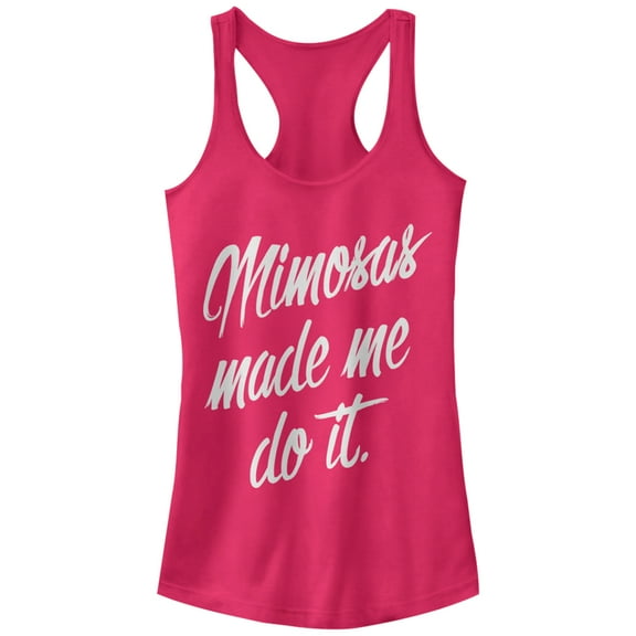 Junior's CHIN UP Mimosas Made Me  Racerback Tank Top Dark Pink Small
