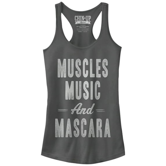 Junior's CHIN UP Muscles Music and Mascara Racerback Tank Top Charcoal Small