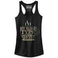 thumbnail image 1 of Junior's CHIN UP My Blood Type is Coffee  Racerback Tank Top Black 2X Large, 1 of 4