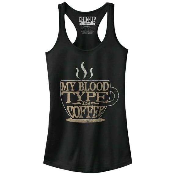 Junior's CHIN UP My Blood Type is Coffee  Racerback Tank Top Black 2X Large