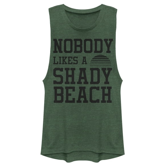 Junior's CHIN UP Nobody Likes a Shady Beach  Festival Muscle Graphic Tee Pine Green Heather X Large