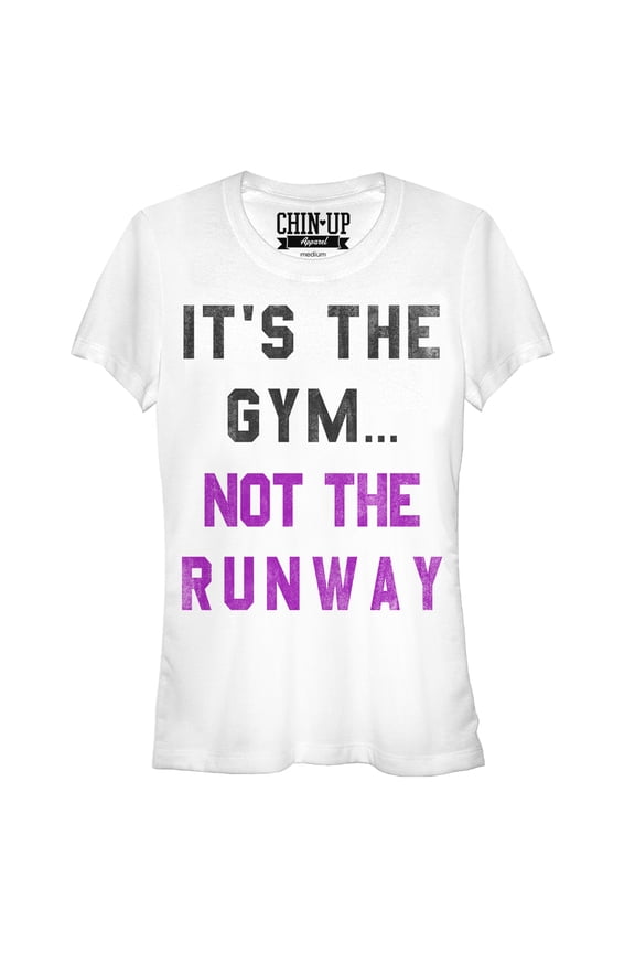 Junior's CHIN UP Not the Runway Graphic Tee White Small