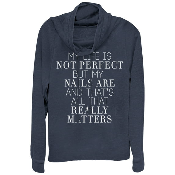 Junior's CHIN UP Perfect Nails Cowl Neck Sweatshirt Navy Blue 2X Large