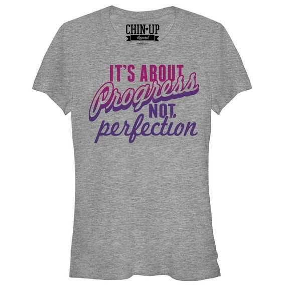 Junior's CHIN UP Progress Not Perfection Graphic Tee Athletic Heather Large