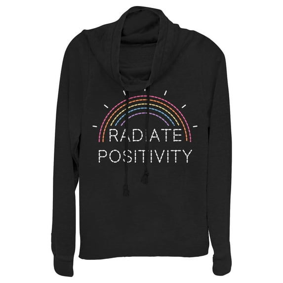 Junior's CHIN UP Radiate Positivity Rainbow Cowl Neck Sweatshirt Black X Large