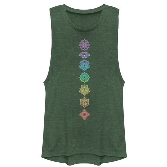 Junior's CHIN UP Rainbow Chakra  Festival Muscle Graphic Tee Pine Green Heather X Small