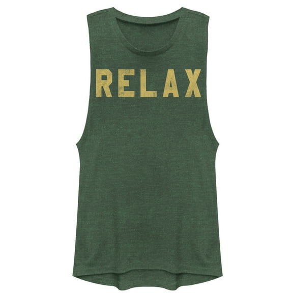 Junior's CHIN UP Relax Command  Festival Muscle Graphic Tee Pine Green Heather Large