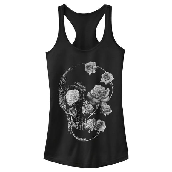 Junior's CHIN UP Rose Skull Portrait  Racerback Tank Top Black 2X Large