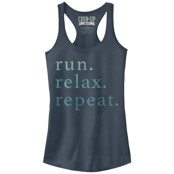 Junior's CHIN UP Run Relax Repeat  Racerback Tank Top Indigo Large