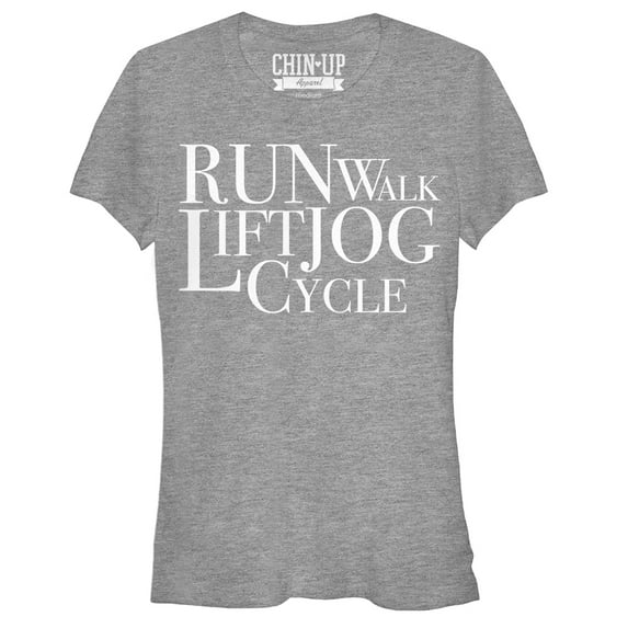 Junior's CHIN UP Run Walk Lift Jog Cycle Graphic Tee Athletic Heather Medium