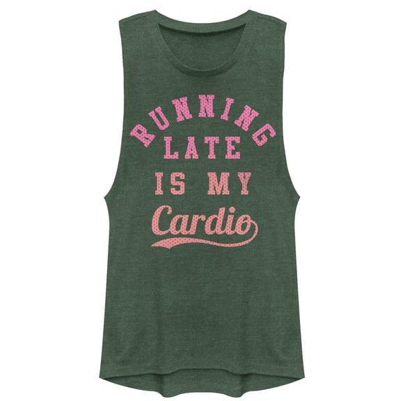 Junior's CHIN UP Running Late is My Cardio Festival Muscle Graphic Tee Pine Green Heather X Small