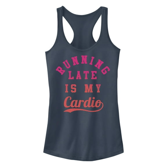 Junior's CHIN UP Running Late is My Cardio  Racerback Tank Top