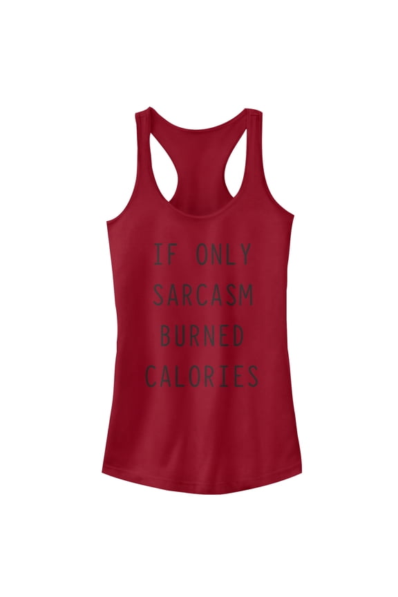 Junior's CHIN UP Sarcasm Burns Calories  Racerback Tank Top Scarlet Small