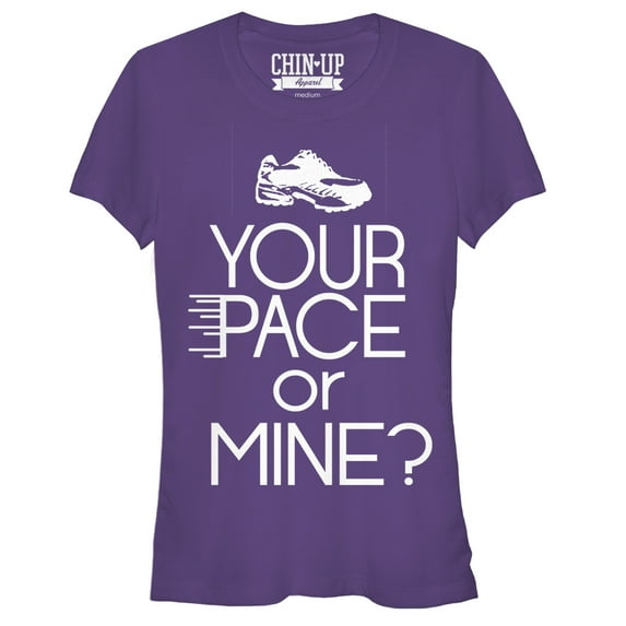 Junior's CHIN UP Shoe Your Pace or Mine Graphic Tee Purple X Large