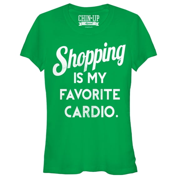Junior's CHIN UP Shopping is Cardio Graphic Tee Kelly Green Medium
