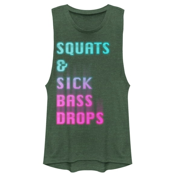 Junior's CHIN UP Squats & Sick Bass Drops  Festival Muscle Graphic Tee Pine Green Heather Medium