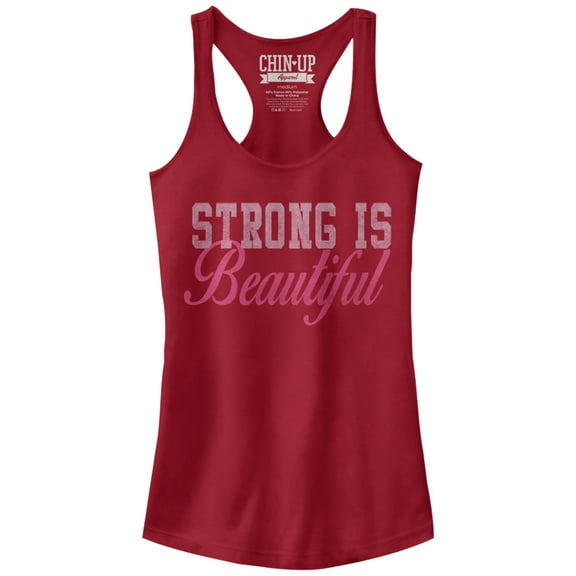 Junior's CHIN UP Strong is Beautiful Racerback Tank Top Scarlet Large