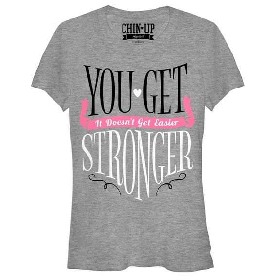 Junior's CHIN UP Stronger  Graphic Tee Athletic Heather Small