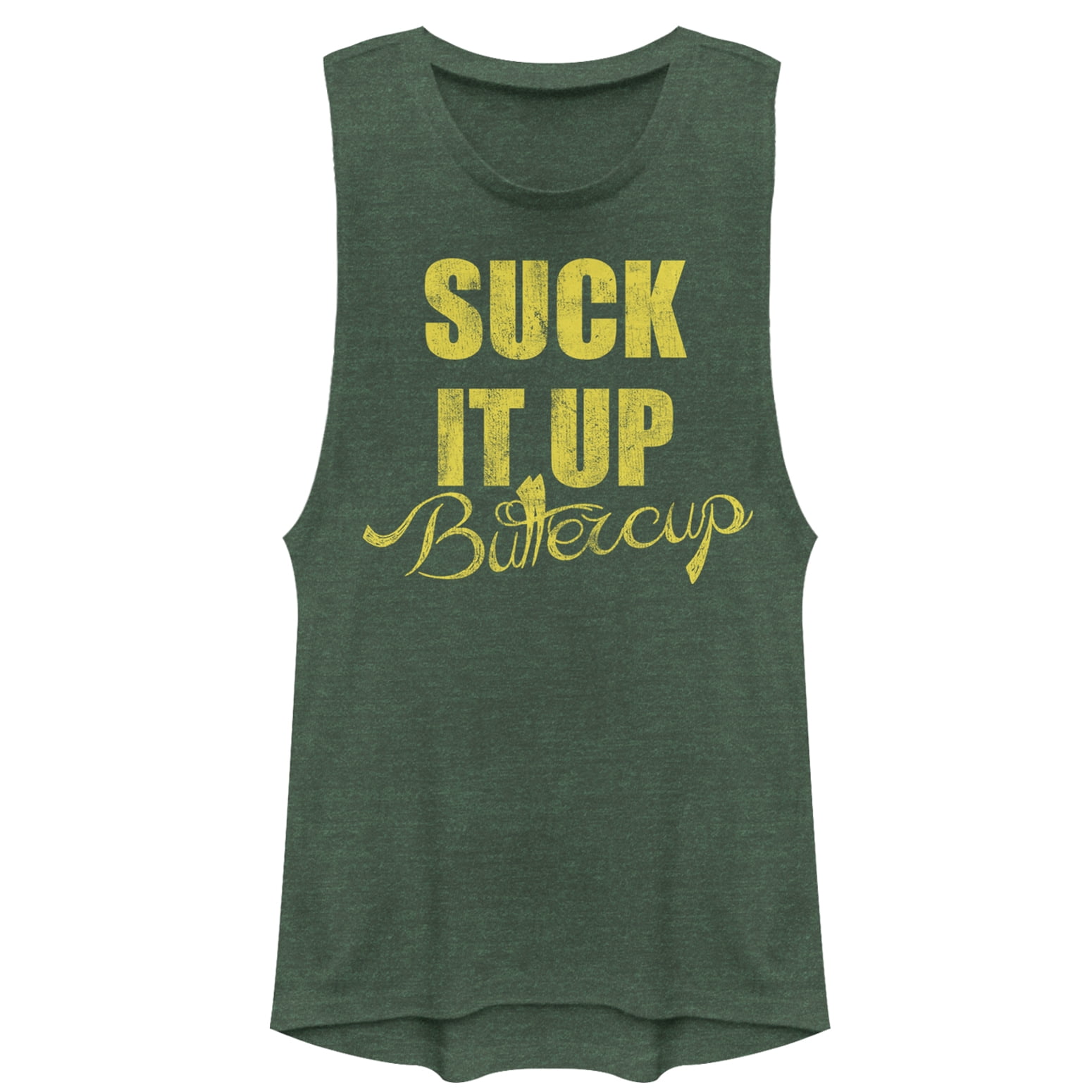 Junior's CHIN UP Suck it up Buttercup Festival Muscle Graphic Tee Pine  Green Heather Small 