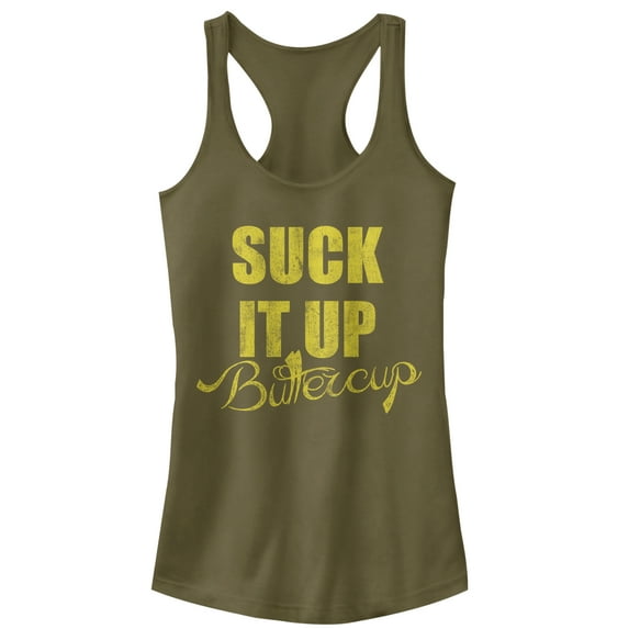 Junior's CHIN UP Suck it up Buttercup Racerback Tank Top Military Green 2X Large