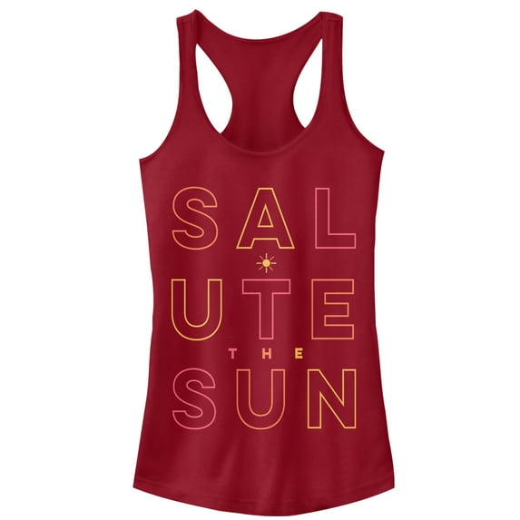 Junior's CHIN UP Sun Salute Racerback Tank Top Scarlet Small