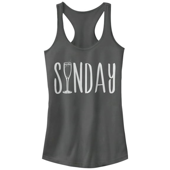 Junior's CHIN UP Sunday Champagne Brunch Racerback Tank Top Charcoal Medium