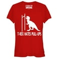 thumbnail image 1 of Junior's CHIN UP T-Rex Pull-Ups Graphic Tee Red Small, 1 of 2