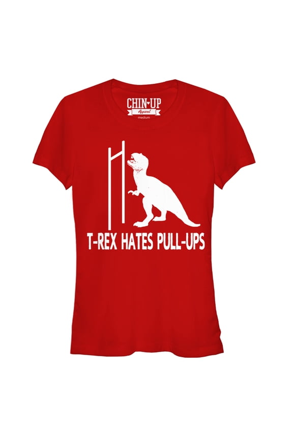 Junior's CHIN UP T-Rex Pull-Ups  Graphic Tee Red X Large
