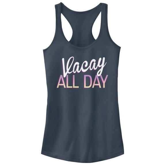 Junior's CHIN UP Vacay All Day Racerback Tank Top Indigo Large