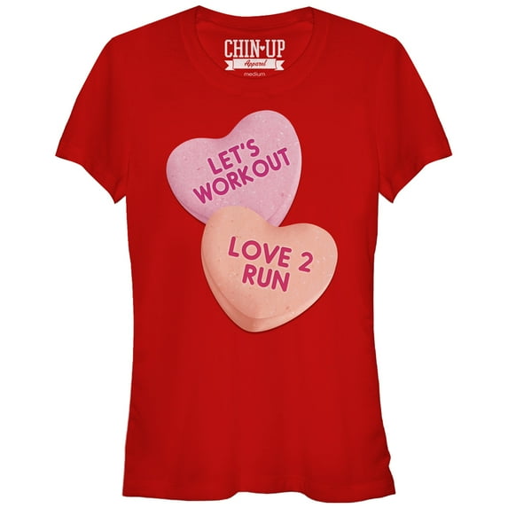 Junior's CHIN UP Valentine Heart Candy Workout Graphic Tee Red Small