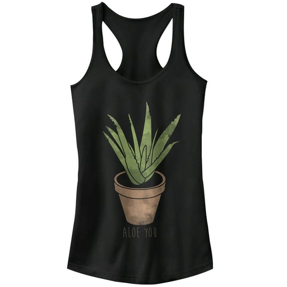 Junior's CHIN UP Valentine's Day Aloe You  Racerback Tank Top Black Medium