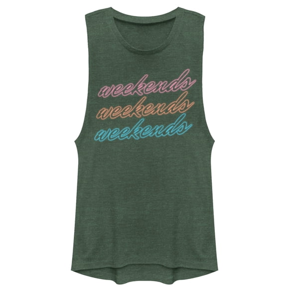 Junior's CHIN UP Weekends All Day Festival Muscle Graphic Tee Pine Green Heather Large