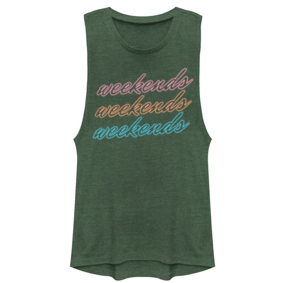 Junior's CHIN UP Weekends All Day Festival Muscle Graphic Tee Pine Green Heather Small